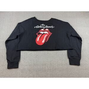 Bravado Large The Rolling Stones Cropped Sweatshirt Black Red Lips Rock Shirt